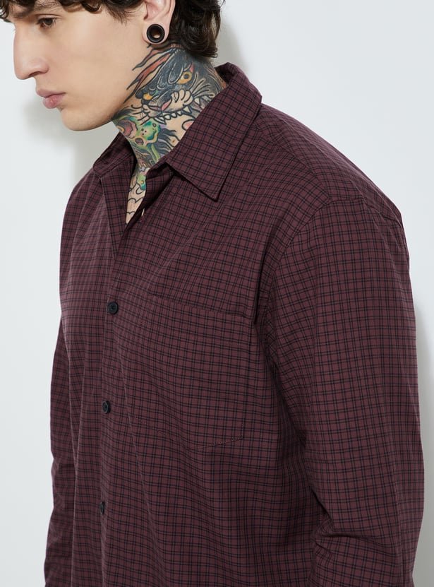 men checked regular fit shirt